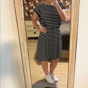 Charlie Paige Monochrome Striped dress with ruffle sleeves